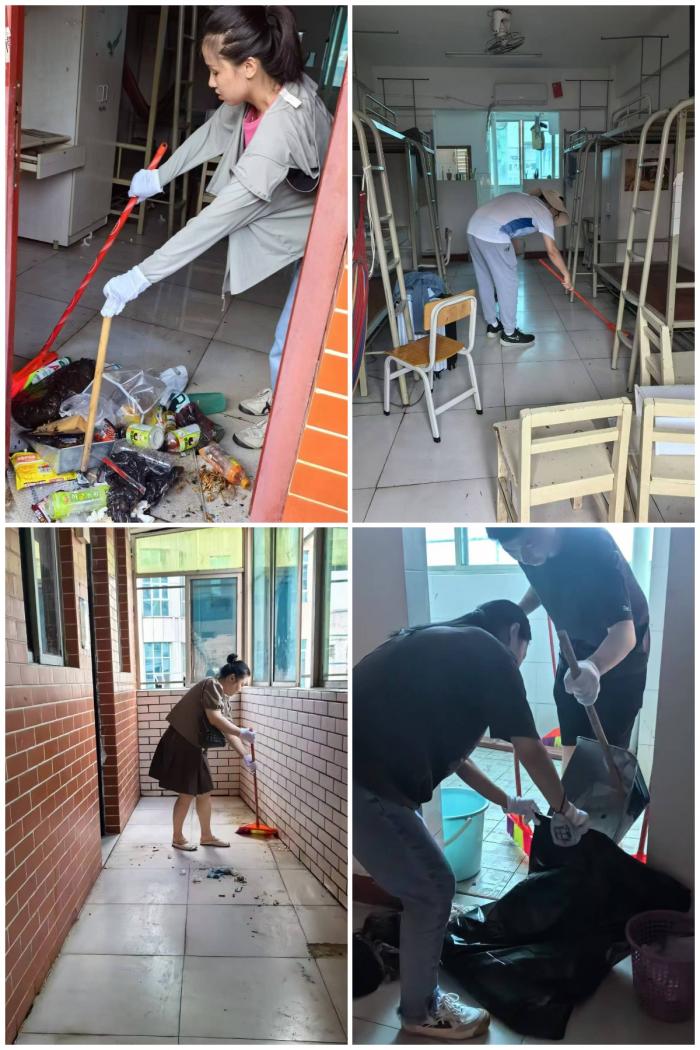 學(xué)院教師深入學(xué)生宿舍清理破碎玻璃和受損設(shè)施1.jpg