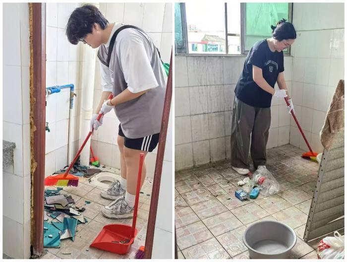 學(xué)院教師深入學(xué)生宿舍清理破碎玻璃和受損設(shè)施2.jpg
